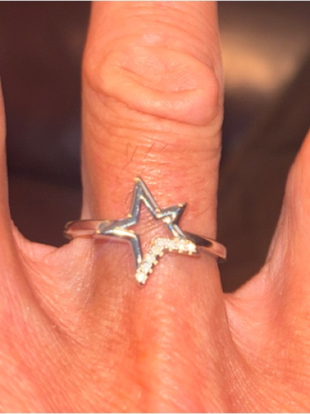 Park Lane Delicate Silver Star Ring with Pavé Accent - Silver